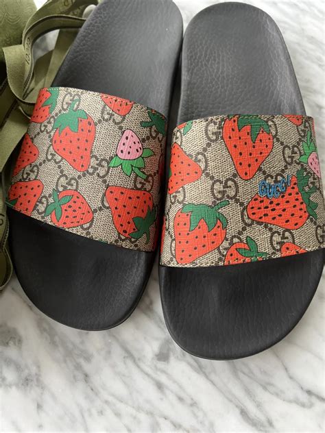 gucci strawberry shoes|gucci slides with strawberry.